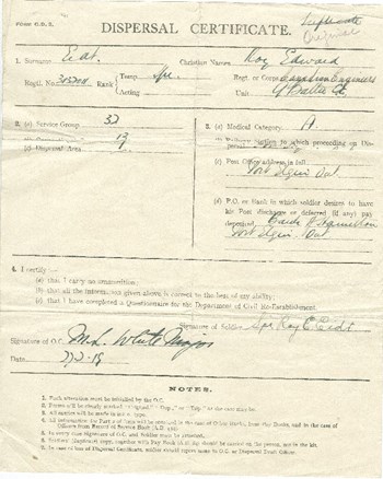Dispersal Certificate, 1919
